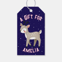 Cute Reindeer Snowflakes Kid`s Name Christmas Geschenkanhänger