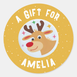 Cute Reindeer Snowflakes Kid`s Name Christmas Runder Aufkleber
