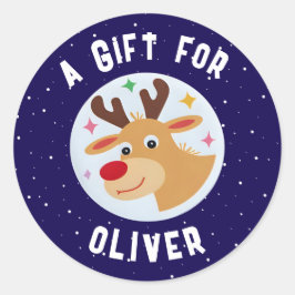 Cute Reindeer Snowflakes Kid`s Name Christmas Runder Aufkleber