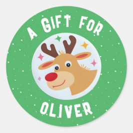 Cute Reindeer Snowflakes Kid`s Name Christmas Runder Aufkleber