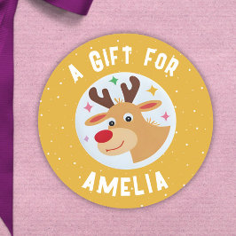 Cute Reindeer Snowflakes Kid`s Name Christmas Runder Aufkleber