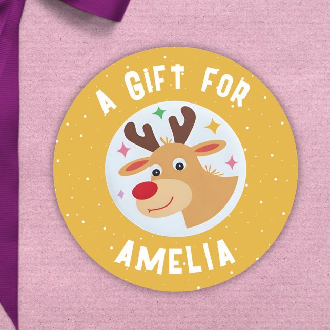 Cute Reindeer Snowflakes Kid`s Name Christmas  Runder Aufkleber (Von Creator hochgeladen)