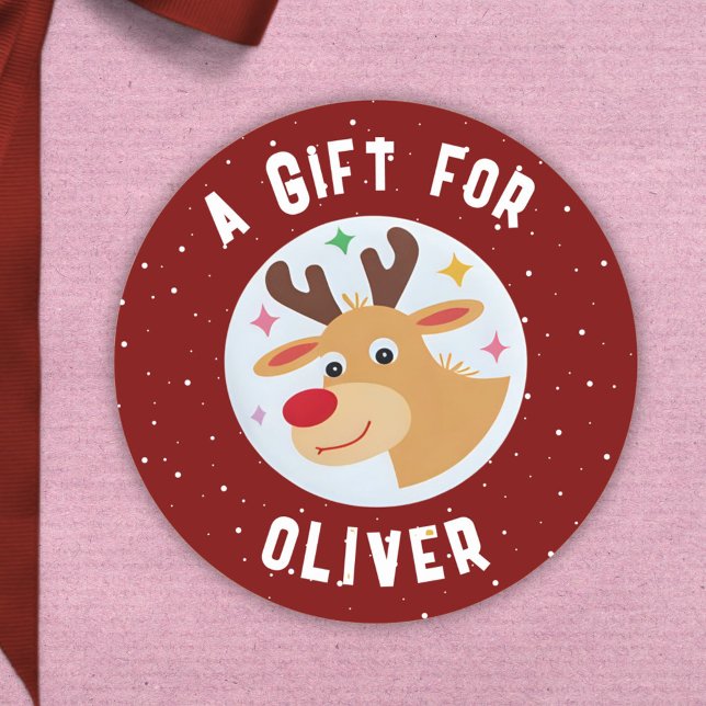 Cute Reindeer Snowflakes Kid`s Name Christmas  Runder Aufkleber (Von Creator hochgeladen)