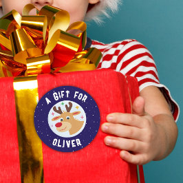 Cute Reindeer Snowflakes Kid`s Name Christmas Runder Aufkleber