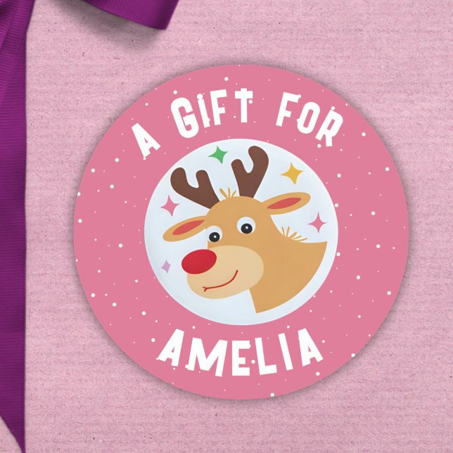 Cute Reindeer Snowflakes Kid`s Name Christmas  Runder Aufkleber (Von Creator hochgeladen)