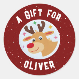 Cute Reindeer Snowflakes Kid`s Name Christmas Runder Aufkleber