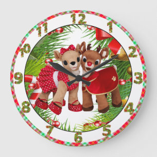 cute reindeer sweet heart christmas clock große wanduhr
