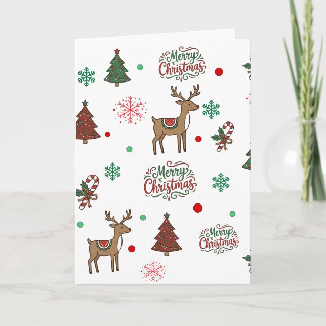 Cute Reindeer & Tree Merry Christmas Holiday Card Karte (Vorderseite)