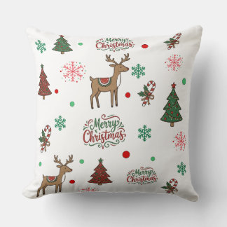 Cute Reindeer & Tree Merry Christmas Pattern Throw Kissen