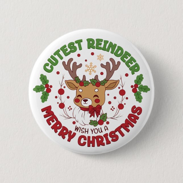 Cute Reindeer Wish You A Merry Christmas Button (Vorderseite)