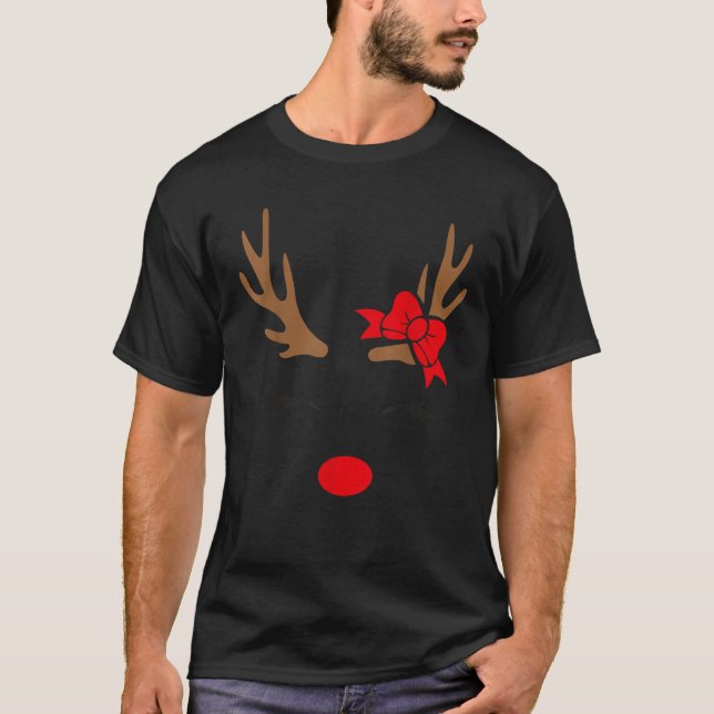 Cute Reindeer With Bow For Girls Christmas Idea  T-Shirt (Vorderseite)