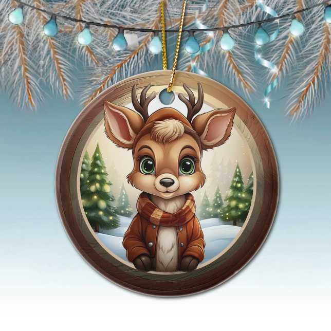 Cute Reindeer, Woodland Animal Deer Antlers 🦌🎄 Keramik Ornament (Xmas Reindeer Character Decoration, Christmas Doe Antlers Ceramic Ornament, Deer Decor, Doe 🦌🎄)