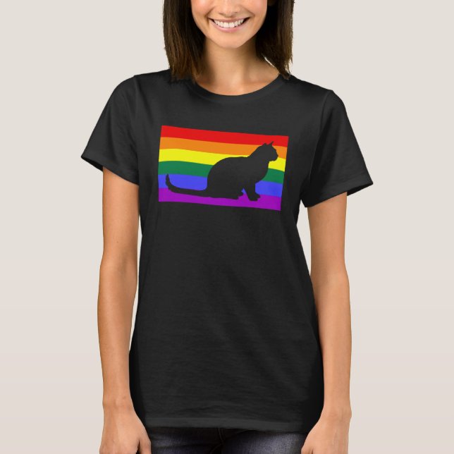 Cute Rescue Cat Love LGBTQ Gay Pride Flag Queer T-Shirt (Vorderseite)