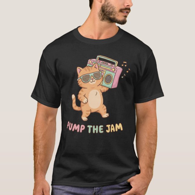 Cute Retro 90s Cat Boombox Pump The Jam T-Shirt (Vorderseite)