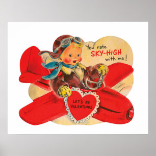 Cute retro airplane Valentine poster