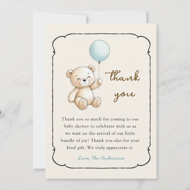 Cute retro Bear Baby Boy shower Thank you card Dankeskarte (Vorderseite)