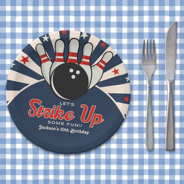 Cute Retro Bowling Party for Kids Pappteller (Von Creator hochgeladen)