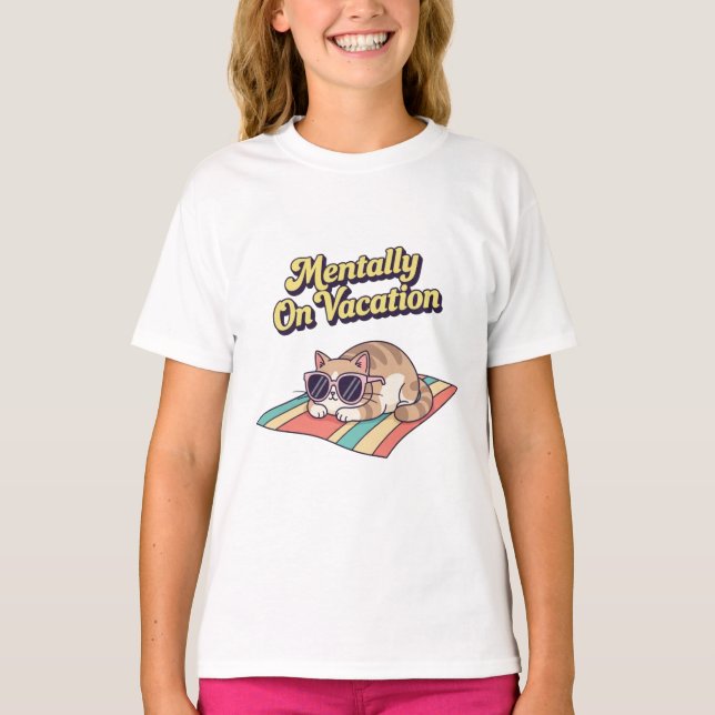 Cute Retro Cat Vacation Mood Girls T-Shirt (Vorderseite)