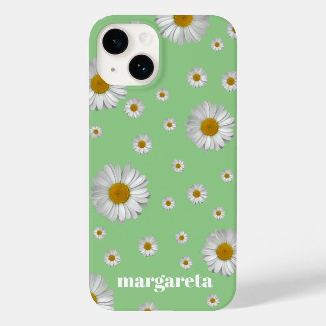 Cute Retro Daisy Flower with Name Sage Green Case-Mate iPhone Hülle (Rückseite)