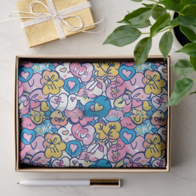 Cute Retro Doodle Hearts Love Artistic Pattern  Seidenpapier (Geschenk)