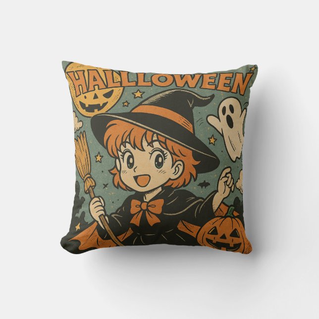 Cute retro Japanese cartoon Halloween Kissen (Vorderseite)