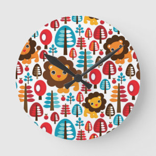 cute retro Lion kids illustration Runde Wanduhr