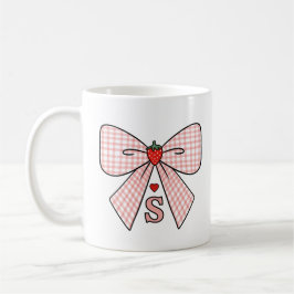 Cute Retro Monogram Initials Strawberry Coquette Kaffeetasse