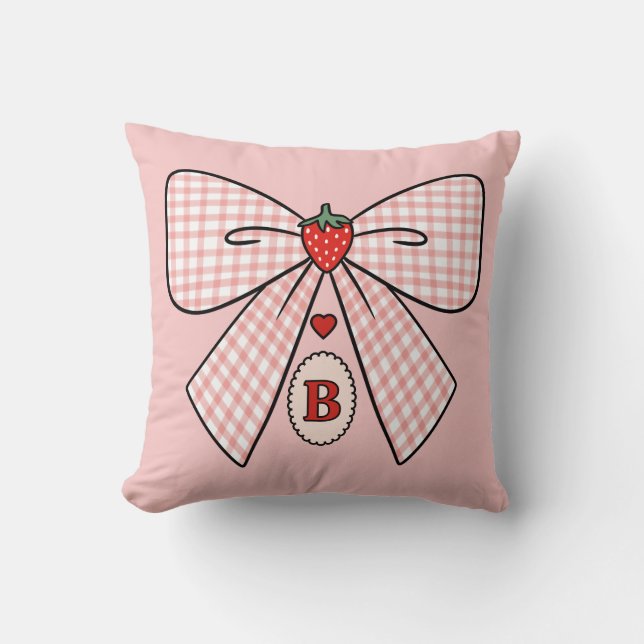 Cute Retro Monogram Initials Strawberry Coquette Kissen (Vorderseite)