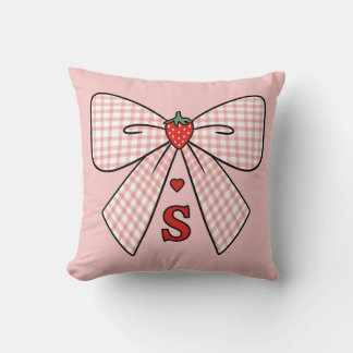 Cute Retro Monogram Initials Strawberry Coquette Kissen