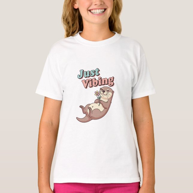 Cute Retro Otter Chill Girls T-Shirt (Vorderseite)