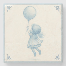 Cute retro pastel blue whimsical girl with balloon steinuntersetzer