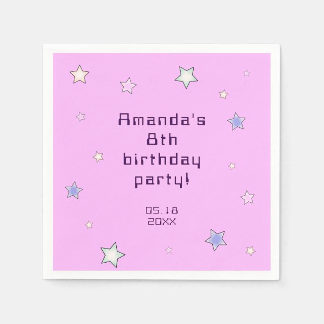 Cute Retro Pastel Stars Light Pink Kids Birthday  Serviette (Vorderseite)