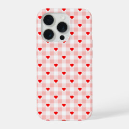 Cute Retro Pink Heart Gingham Plaid pattern iPhone 15 Pro Hülle