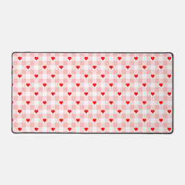 Cute Retro Pink Heart Gingham Plaid pattern Schreibtischunterlage