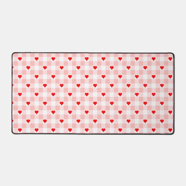 Cute Retro Pink Heart Gingham Plaid pattern Schreibtischunterlage (Vorderseite)