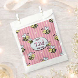 Cute Retro Pink Striped Bumblebee Birthday Geschenktütchen