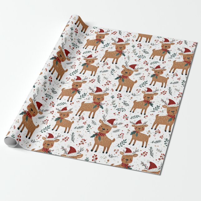 Cute Retro Reindeer Christmas Geschenkpapier (Ungerollt)