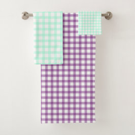 Cute Retro Sea Green Gingham Plaid pattern Badhandtuch Set