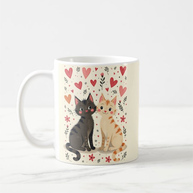 Cute Retro Valentine Cats Kaffeetasse (Links)