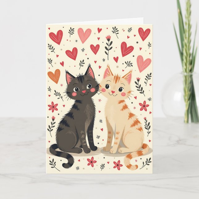 Cute Retro Valentine Cats Karte (Vorderseite)