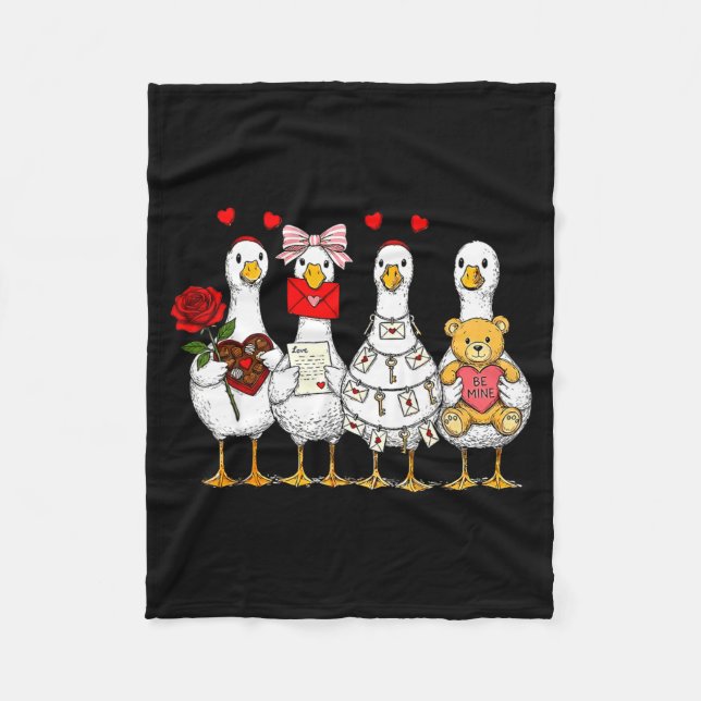 Cute Retro Valentine Silly Gooses Duck Love Couple Fleecedecke (Vorderseite)
