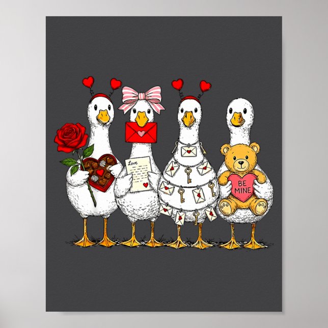 Cute Retro Valentine Silly Gooses Duck Love Couple Poster (Vorne)