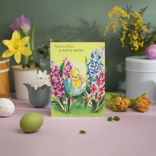 Cute retro vintage Easter chick add message Feiertagskarte