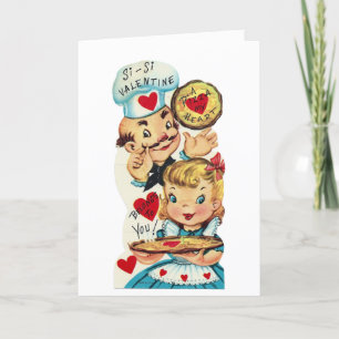 Cute retro vintage pizza Valentine Feiertagskarte