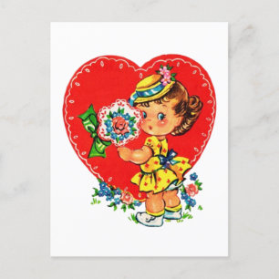 Cute retro vintage Valentine girl Feiertagspostkarte