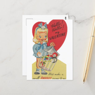 Cute retro vintage Valentine girl Postkarte