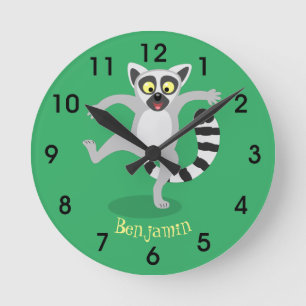 Cute ring tail lemur dancing cartoon illustration runde wanduhr