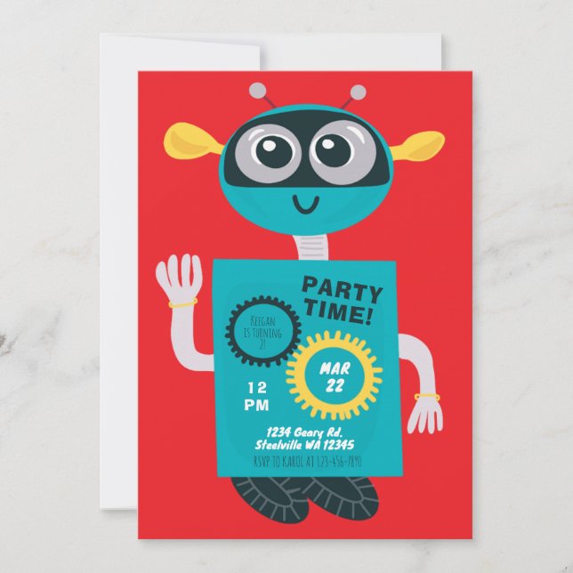 Cute Robot Boys Second Birthday Invitation Einladung (Vorderseite)