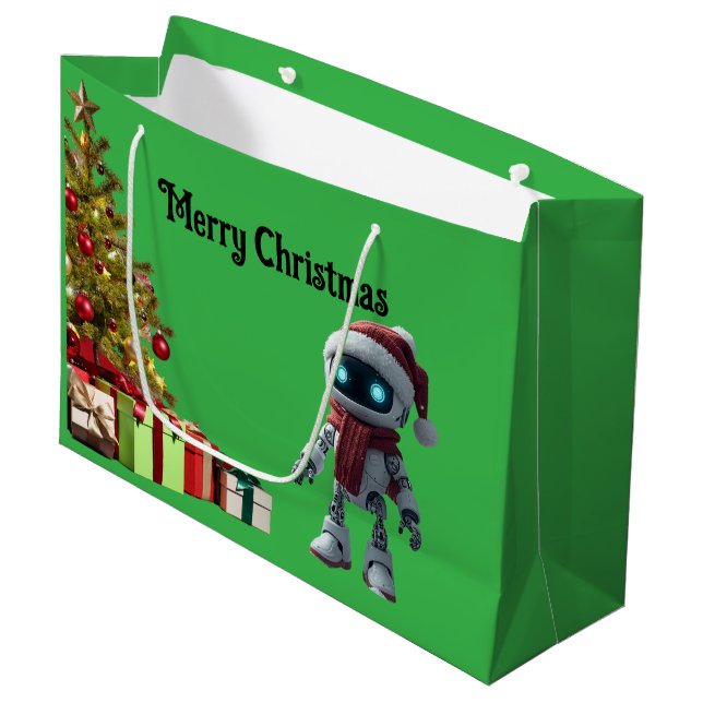 cute robot Christmas holiday tech Gift Bag Große Geschenktüte (Vorderseite Schrägansicht)