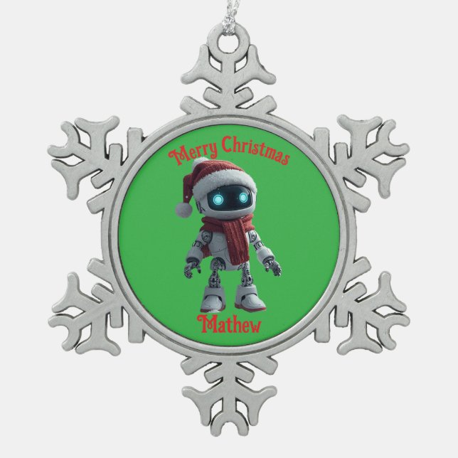 cute robot Christmas Snowflake Framed Ornament (Vorderseite)